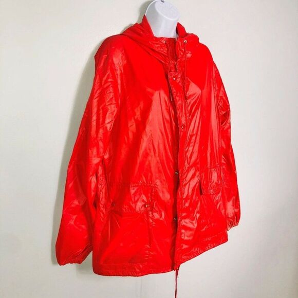 Vintage 80s Chaps Ralph Lauren Mens M Jacket Red Windbreaker Hooded Crest - Picture 2 of 9